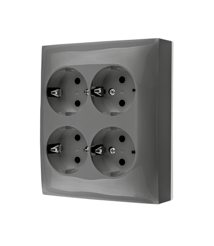 Gniazdo wtyczkowe poczwórne z uziemieniem typu Schuko - w wersji IP20 z przesłonami torów prądowych, 16A, szybkozłącza, ciemnoszary Simon Aquaclick ACGSZN4CZ/18