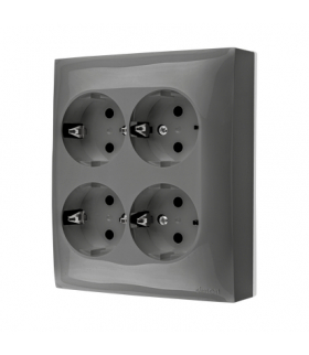 Gniazdo wtyczkowe poczwórne z uziemieniem typu Schuko - w wersji IP20 z przesłonami torów prądowych, 16A, zaciski śrubowe, ciemnoszary Simon Aquaclick ACGSZN4Z/18