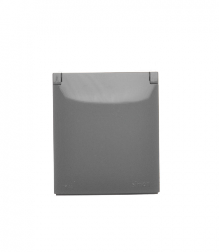 Gniazdo wtyczkowe pojedyncze w wersji IP44 z przesłonami torów prądowych - klapka w kolorze pokrywy, ciemnoszary, 16A Simon Aquaclick ACGZ1CZ/18