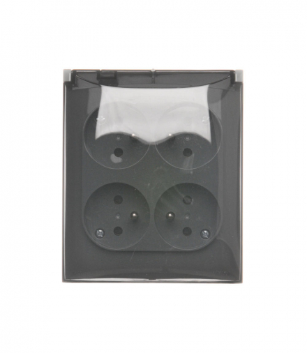 Gniazdo wtyczkowe poczwórne z uziemieniem - w wersji IP44 - klapka w kolorze transparentnym, 16A, szybkozłącza, ciemnoszary Simon Aquaclick ACGZ4C/18A