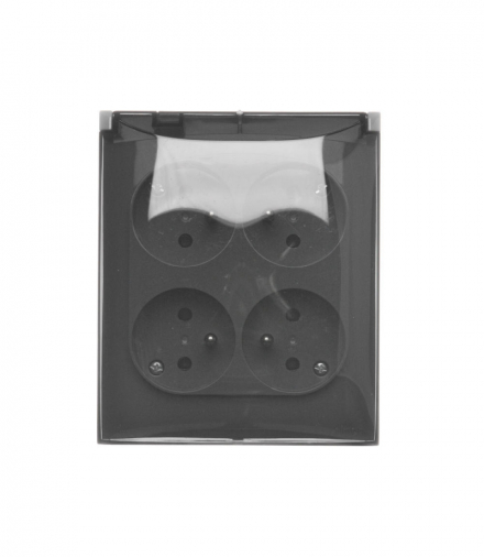 Gniazdo wtyczkowe poczwórne z uziemieniem - w wersji IP44 - klapka w kolorze transparentnym, 16A, zaciski śrubowe, ciemnoszary Simon Aquaclick ACGZ4/18A