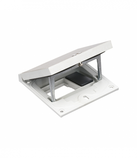 Wkład puszki podłogowej, stal nierdzewna, IP66, IK08, 1,5×K45, puste miejsce na moduł 45x45, zamek z ułatwionym dostępem, zaślepka 22,5x45 mm na złącza RJ45 lub multimedialne KGT KFH100/72