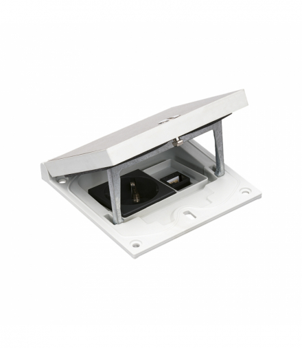 Wkład puszki podłogowej, stal nierdzewna, IP66, IK08, 1,5×K45, gniazdo typ F (schuko), moduł RJ45 kat. 5e UTP, zamek z ułatwionym dostępem KGT KFH115U/72