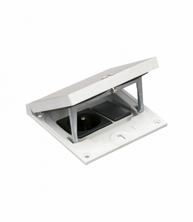 Wkład puszki podłogowej, stal nierdzewna, IP66, IK08, 1,5×K45, gniazdo typ E (bolec), zamek z ułatwionym dostępem, zaślepka 22,5x45 mm na złącza RJ45 lub multimedialne KGT KFH120/72