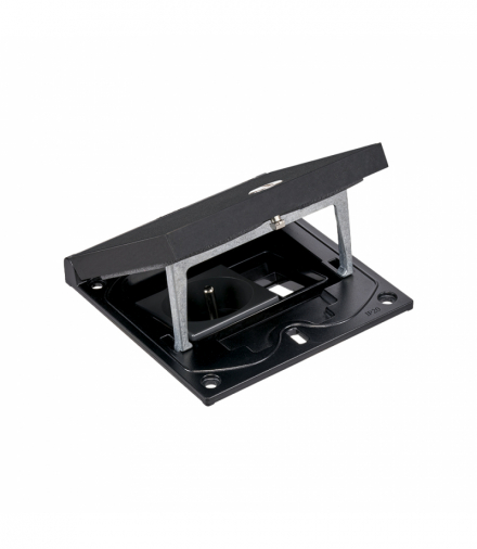 Wkład puszki podłogowej, czarny, IP66, IK08, 1,5×K45, gniazdo typ E (bolec), moduł 22,5x45 mm z zatrzaskiem Keyston na złącza RJ45 lub multimedialne, zamek z ułatwionym dostępem KGT KFH121/74