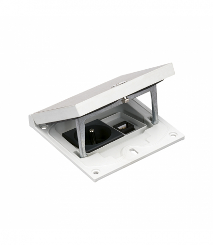 Wkład puszki podłogowej, stal nierdzewna, IP66, IK08, 1,5×K45, gniazdo typ E (bolec), moduł RJ45 kat. 5e UTP, zamek na klucz imbusowy KGT KFH125USEC/72