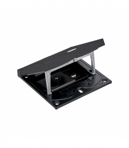 Wkład puszki podłogowej, czarny, IP66, IK08, 1,5×K45, gniazdo typ E (bolec), moduł RJ45 kat. 5e UTP, zamek na klucz imbusowy KGT KFH125USEC/74