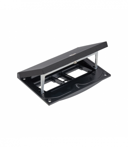 Wkład puszki podłogowej, czarny, IP66, IK08, 2,5×K45, moduł 22,5x45 mm z zatrzaskiem Keyston 2 miejsca na złącza RJ45 lub multimedialne, puste miejsce na 2 moduły 45x45, zamek z ułatwionym dostępem KGT KFH201/74