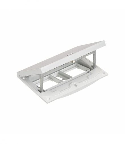 Wkład puszki podłogowej, stal nierdzewna, IP66, IK08, 2,5×K45, moduł 22,5x45 mm z zatrzaskiem Keyston 2 miejsca na złącza RJ45 lub multimedialne, puste miejsce na 2 moduły 45x45, zamek na klucz imbusowy KGT KFH201SEC/72