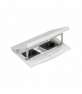 Wkład puszki podłogowej, stal nierdzewna, IP66, IK08, 2,5×K45, 2 gniazda typ F (schuko), moduł 22,5x45 mm z zatrzaskiem Keyston 2 miejsca na złącza RJ45 lub multimedialne, zamek z ułatwionym dostępem KGT KFH211/72