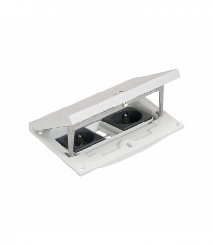 Wkład puszki podłogowej, stal nierdzewna, IP66, IK08, 2,5×K45, 2 gniazda typ F (schuko), moduł 22,5x45 mm z zatrzaskiem Keyston 2 miejsca na złącza RJ45 lub multimedialne, zamek z ułatwionym dostępem KGT KFH211/72