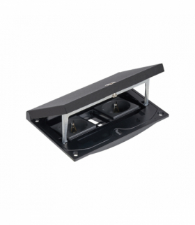 Wkład puszki podłogowej, czarny, IP66, IK08, 2,5×K45, 2 gniazda typ F (schuko), moduł 22,5x45 mm z zatrzaskiem Keyston 2 miejsca na złącza RJ45 lub multimedialne, zamek z ułatwionym dostępem KGT KFH211/74