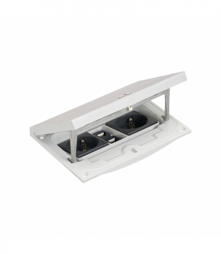 Wkład puszki podłogowej, stal nierdzewna, IP66, IK08, 2,5×K45, 2 gniazda typ F (schuko), 2 moduły RJ45 kat. 5e UTP, zamek z ułatwionym dostępem KGT KFH215U/72