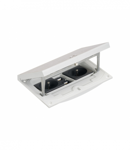 Wkład puszki podłogowej, stal nierdzewna, IP66, IK08, 2,5×K45, 2 gniazda typ E (bolec), 2 moduły RJ45 kat. 6 UTP, zamek z ułatwionym dostępem KGT KFH226U/72