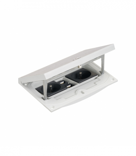 Wkład puszki podłogowej, stal nierdzewna, IP66, IK08, 2,5×K45, 2 gniazda typ E (bolec), 2 moduły RJ45 kat. 6 UTP, zamek na klucz imbusowy KGT KFH226USEC/72