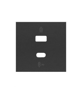 Pokrywa podwójnej ładowarki USB C+A, czarny, USB: C+A Simon 100 10001296-238