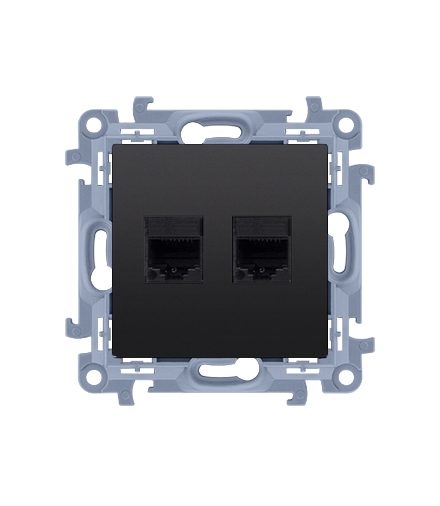Gniazdo komputerowe RJ45 kategoria 5e + telefoniczne RJ12, czarny mat Simon 10 C5T12.01/49