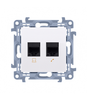 Gniazdo komputerowe RJ45 kategoria 6 + telefoniczne RJ12, biały Simon 10 C6T12.01/11