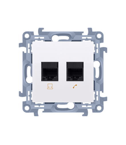 Gniazdo komputerowe RJ45 kategoria 6 + telefoniczne RJ12, biały Simon 10 C6T12.01/11
