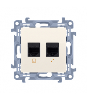 Gniazdo komputerowe RJ45 kategoria 6 + telefoniczne RJ12, kremowy Simon 10 C6T12.01/41