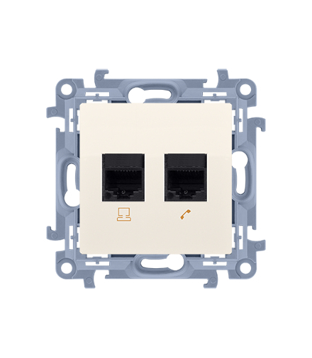 Gniazdo komputerowe RJ45 kategoria 6 + telefoniczne RJ12, kremowy Simon 10 C6T12.01/41