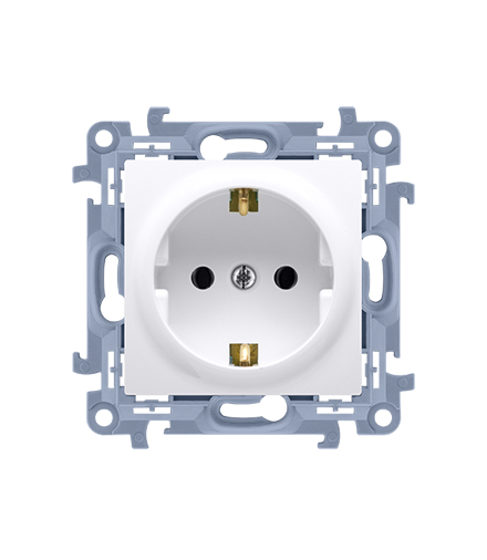 Gniazdo wtyczkowe pojedyncze z uziemieniem typu Schuko z przesłonami torów prądowych, 16A, biały Simon 10 CGSZ1CZ.01/11