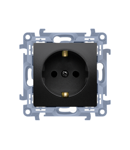 Gniazdo wtyczkowe pojedyncze z uziemieniem typu Schuko z przesłonami torów prądowych, 16A, czarny mat Simon 10 CGSZ1CZ.01/49