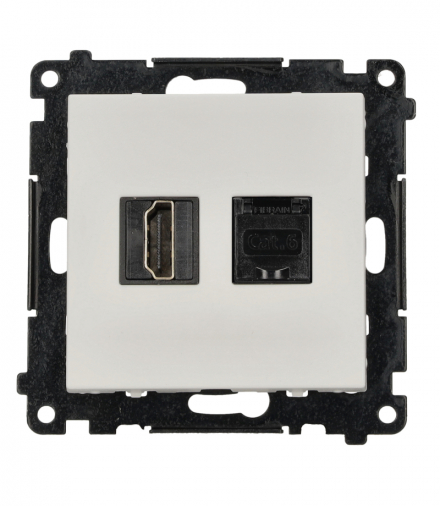 Gniazdo HDMI 2.1 + komputerowe RJ45 kat.6., moduł, biały mat, Standard HDMI: HDMI 2.1 Simon 55 TGH21RJ45.01/111