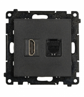 Gniazdo HDMI 2.1 + komputerowe RJ45 kat.6., moduł, czarny mat, Standard HDMI: HDMI 2.1 Simon 55 TGH21RJ45.01/149