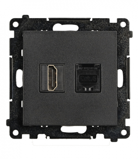 Gniazdo HDMI 2.1 + komputerowe RJ45 kat.6., moduł, czarny mat, Standard HDMI: HDMI 2.1 Simon 55 TGH21RJ45.01/149
