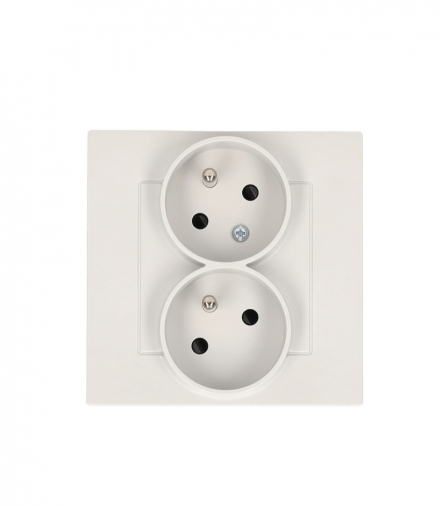 Gniazdo wtyczkowe podwójne z uziemieniem z funkcją niezmienności faz, skośne z przesłonami torów prądowych, kompletny produkt, 16A, jasnoszary mat Simon 55 TGZ2TSZ/114