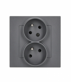 Gniazdo wtyczkowe podwójne z uziemieniem z funkcją niezmienności faz, skośne, kompletny produkt, 16A, grafitowy mat Simon 55 TGZ2TS/116