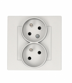 Gniazdo wtyczkowe podwójne z uziemieniem z funkcją niezmienności faz, skośne, kompletny produkt, 16A, aluminium mat Simon 55 TGZ2TS/143