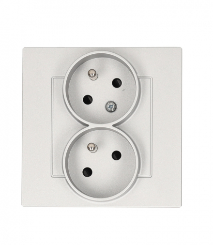 Gniazdo wtyczkowe podwójne z uziemieniem z funkcją niezmienności faz, skośne, kompletny produkt, 16A, aluminium mat Simon 55 TGZ2TS/143