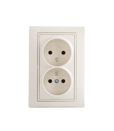 DOMO 01-1260-103 kremowy Gniazdo zasilające podwójne francuskie, kompletne, ochrona styków Kanlux 24797