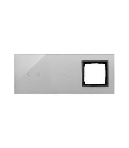 Panel dotykowy 3 moduły, Moduł 1: 2 pola dotykowe poziome, Moduł 2: 1 pole dotykowe, Moduł 3: otwór na osprzęt Simon 54, burzowa chmura Simon 54 Touch DSTR3210/72