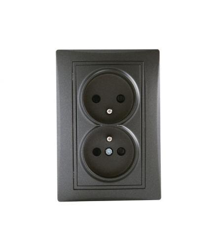 DOMO 01-1260-141 grafit Gniazdo zasilające podwójne francuskie, kompletne, ochrona styków Kanlux 24915