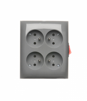 Gniazdo wtyczkowe poczwórne z uziemieniem - w wersji IP20 - z wbudowanym wyłącznikiem, 16A, zaciski śrubowe, ciemnoszary Simon Aquaclick ACGZN4W1/18