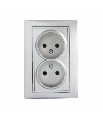 DOMO 01-1280-143 srebrny Gniazdo zasilające podwójne bez uziemienia, kompletne Kanlux 24859