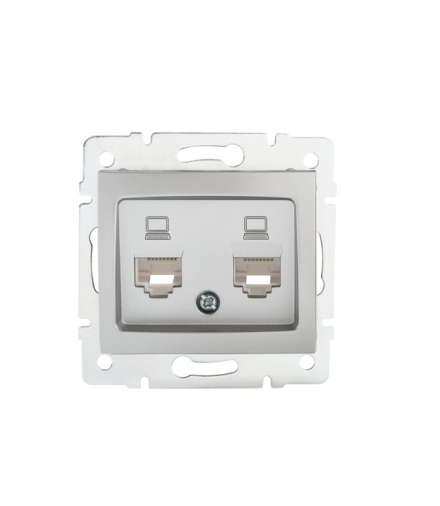 DOMO 01-1410-043 srebrny Gniazdo komputerowe podwójne niezależne, (2x RJ45Cat 5e Jack) Kanlux 24873