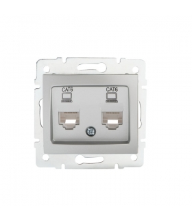 DOMO 01-1420-043 srebrny Gniazdo komputerowe podwójne niezależne, (2x RJ45Cat 6 Jack) Kanlux 24874