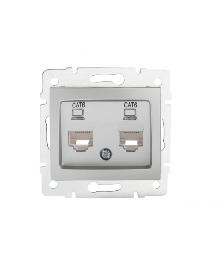DOMO 01-1420-043 srebrny Gniazdo komputerowe podwójne niezależne, (2x RJ45Cat 6 Jack) Kanlux 24874
