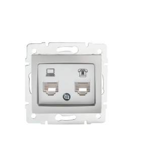 DOMO 01-1430-043 srebrny Gniazdo komputerowe podwójne niezależne, (2x RJ45Cat 6 Jack) Kanlux 24875