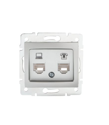 DOMO 01-1430-043 srebrny Gniazdo komputerowe podwójne niezależne, (2x RJ45Cat 6 Jack) Kanlux 24875