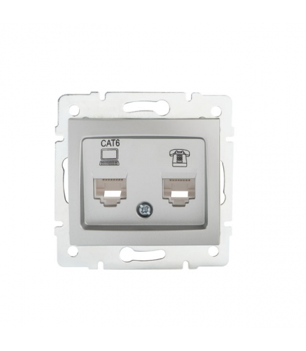 DOMO 01-1440-043 srebrny Gniazdo komputerowo-telefoniczne, (RJ45 Cat 6+RJ11) Kanlux 24876