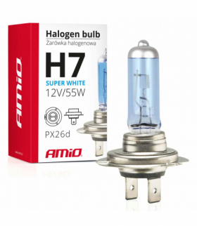 Żarówka halogenowa H7 12V 55W filtr UV (E8) Super White AMiO 01157