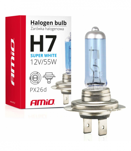 Żarówka halogenowa H7 12V 55W filtr UV (E8) Super White AMiO 01157