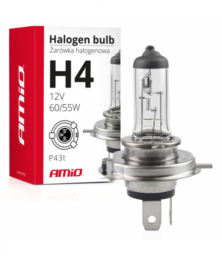 Żarówka halogenowa H4 12V 60/55W filtr UV (E8) AMiO 01268