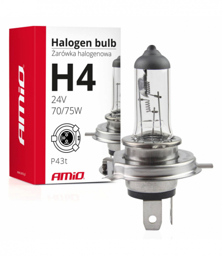 Żarówka halogenowa H4 24V 75/70W filtr UV (E8) AMiO 01267