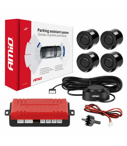 Zestaw czujników parkowania cofania Buzzer 4 sensory czarne AMiO 01567